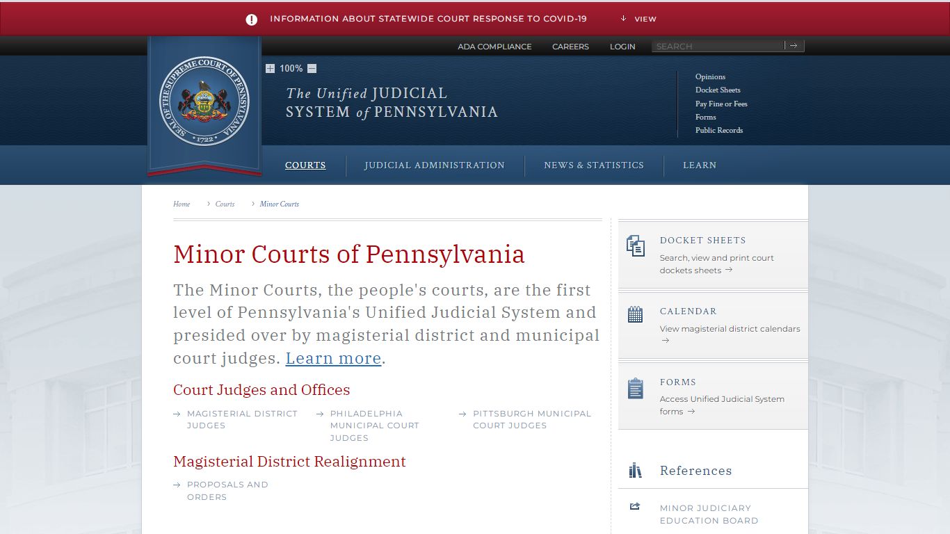 Minor Courts | Courts | Unified Judicial System of Pennsylvania